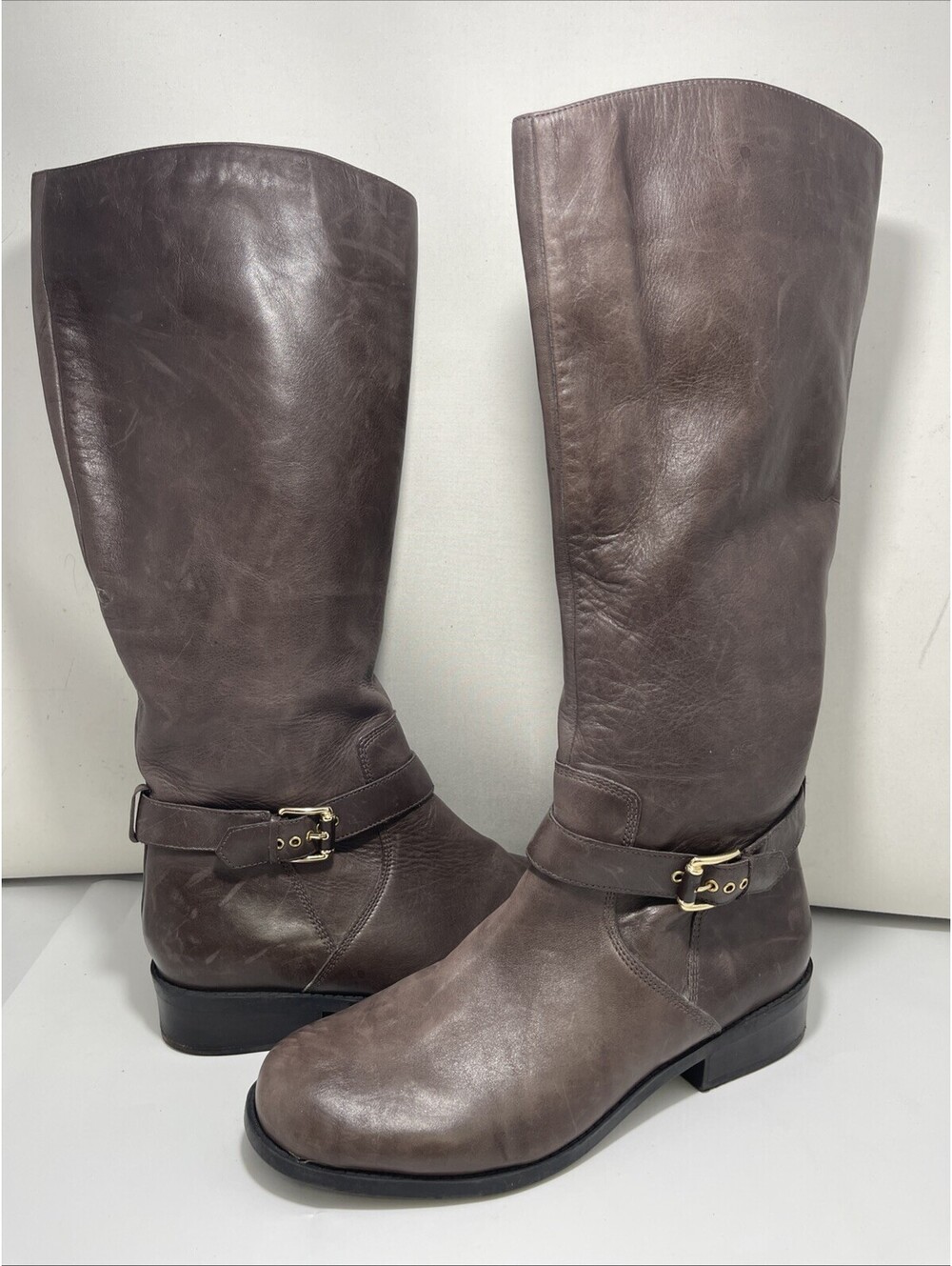 Me Too Deedee Womens 11M Brown Leather Knee High Riding Boots Buckle Low Heel
